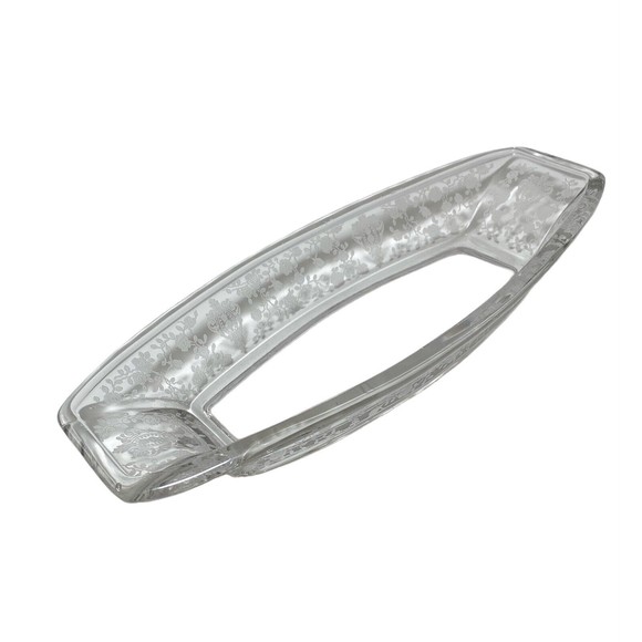 Vintage Heavy Oblong Rose Etched Oval Relish Pickles Nuts Olive Dish 12” X 4” - Picture 1 of 6